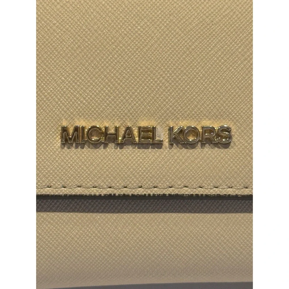 Michael Kors Beige Saffiano Leather Flap Wallet Continental Zip MK